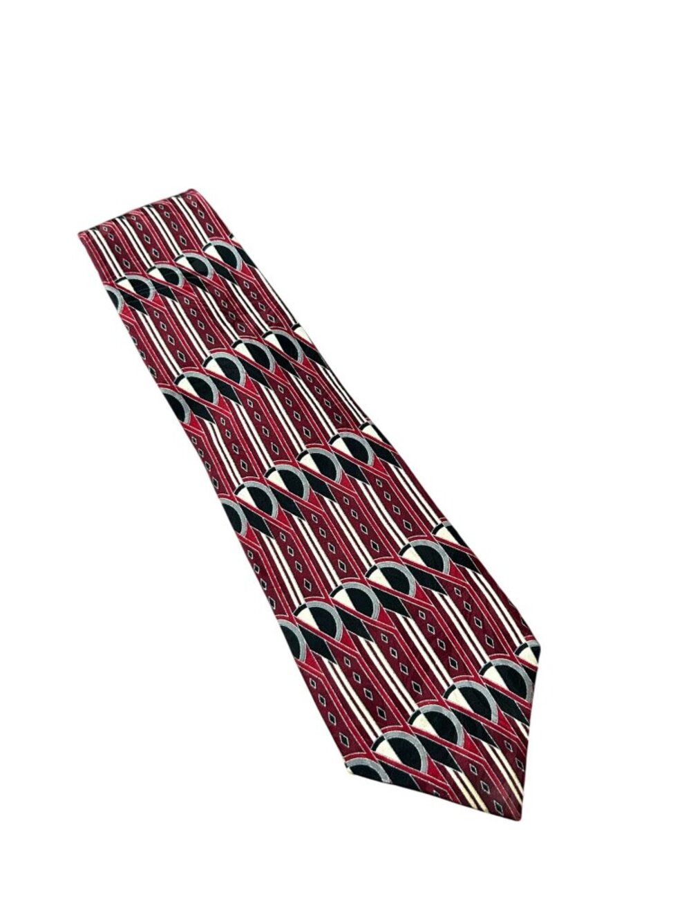 One Size Vintage Red Geometric 100% Italian Silk Mens Tie Retro Nostalgia Core